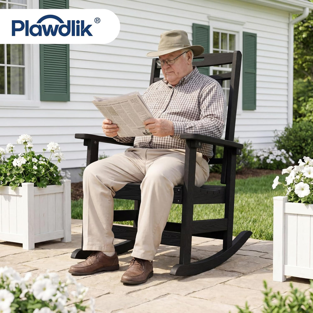 Plawdlik Outdoor Rocking Chair Set of 2, All-Weather Patio Rocker, Black