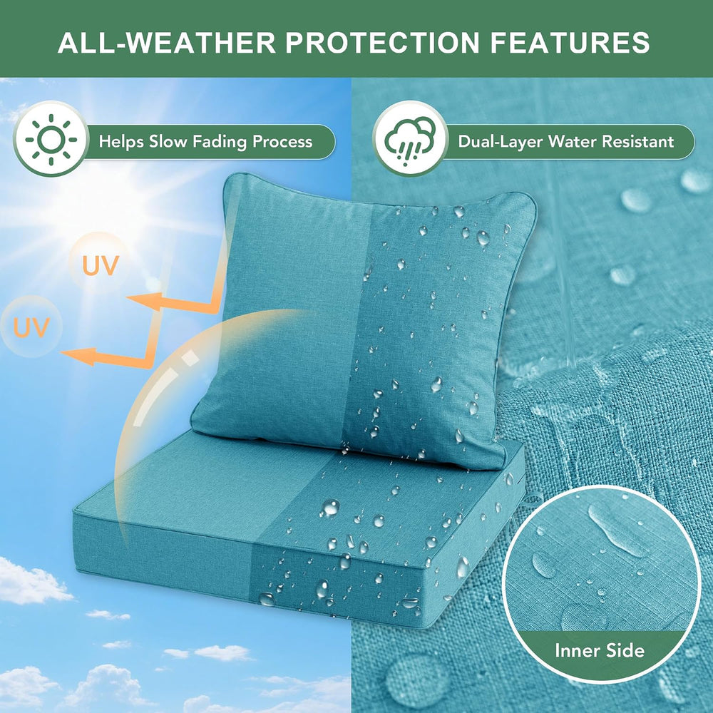 Summsun Faux Linen Outdoor Chair Cushions, Water Resistant Backrest and Deep ...