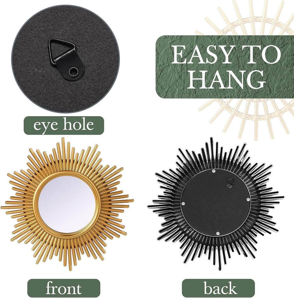 Namalu 6 Pcs Sunburst Round Mirror for Wall Decor, Elegant, Gold