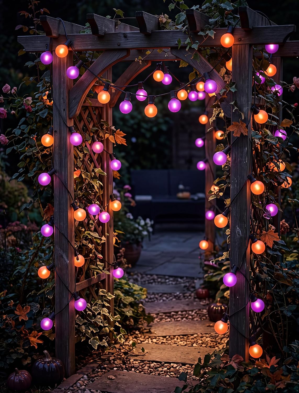 50FT G40 Halloween Orange and Purple Globe String Lights Outdoor Waterproof