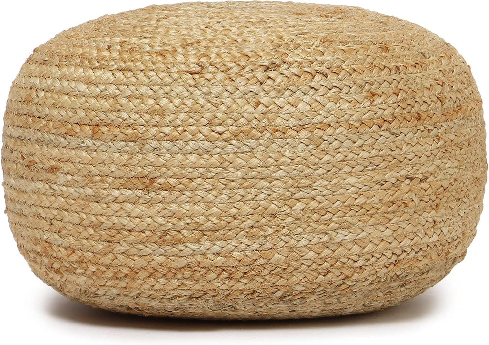 · REDEARTH · Jute Circular Low Pouf - Pouffe Foot Stool - Natural, Set of 2