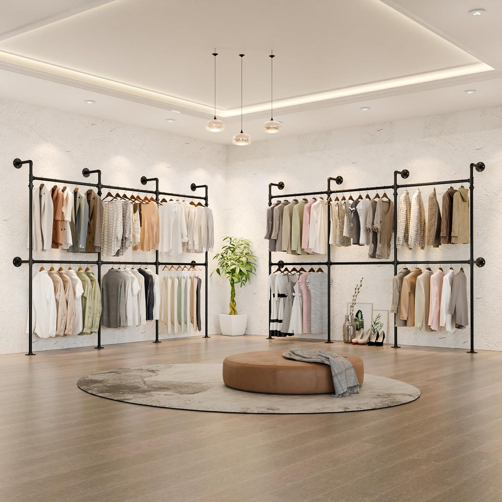 Industrial Pipe Garment Rack 106.3" L-Shaped Wall-Mounted Closet System