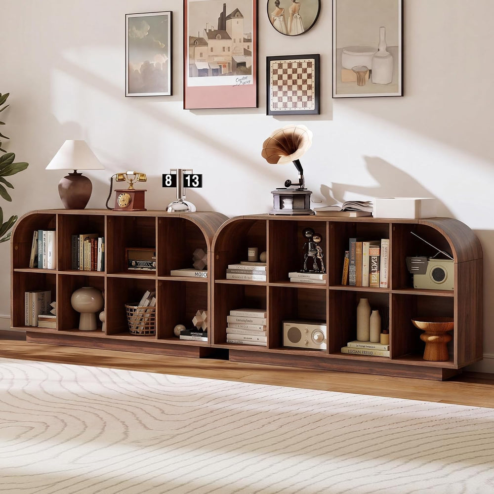 8 Cube Storage Organizer, 2-Tier Low Bookcase 55.1" L, Walnut