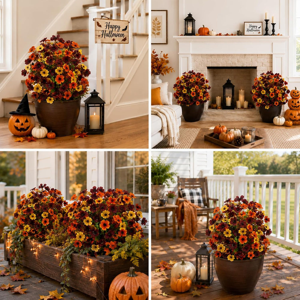 2 Pack Fall Artificial Topiary Ball Trees, UV Resistant Artificial Outdoor Sh...