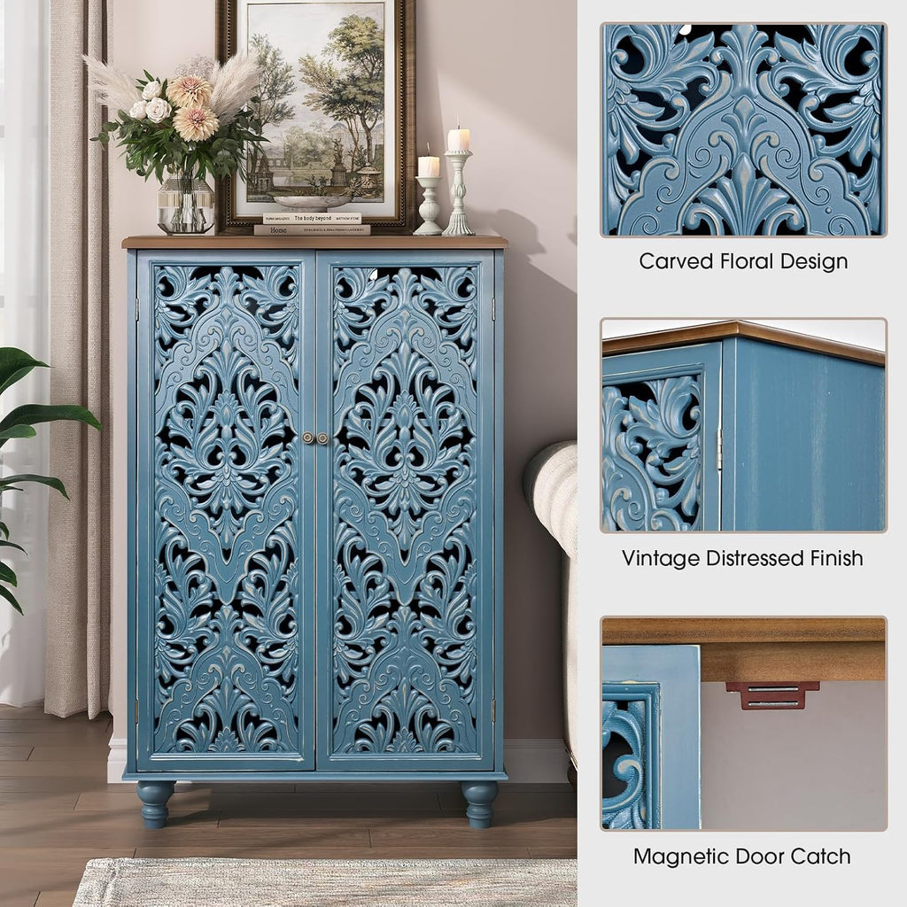 JOINICE 47" Tall Accent Cabinet with Doors & Storage for Living Room,Blue