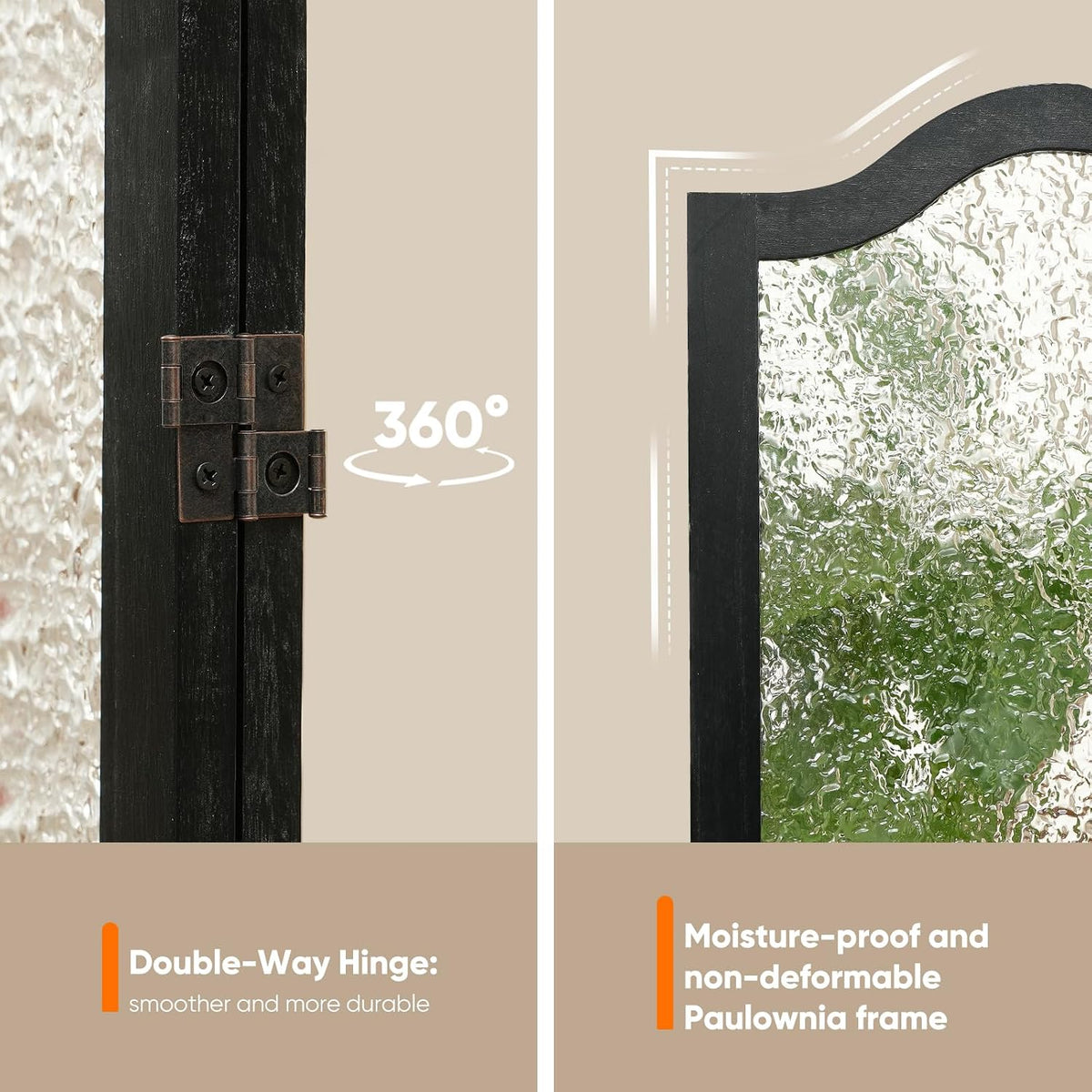 JOSTYLE Acrylic Room Divider, Black, 3-Panel, 67" H x 47.2" W