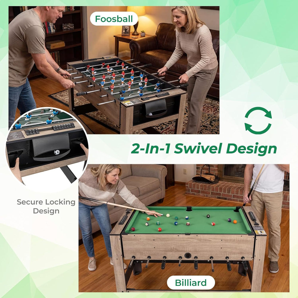 GYMAX 2-in-1 Swivel Multi Game Table, Foosball & Billiard Combo Game Tabl...