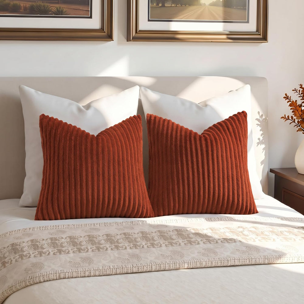 Simmore Fall Soft Rust Flannel Throw Pillow Covers 22X22 Set of 2
