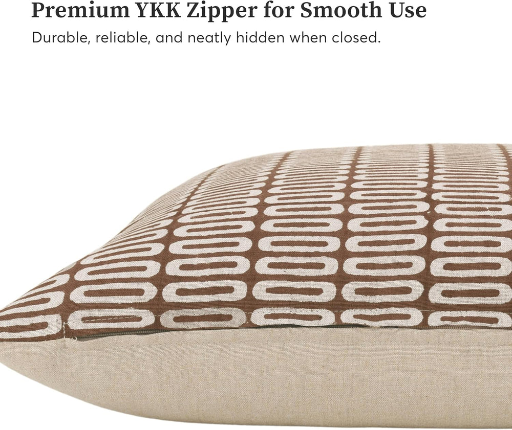 Hand Block Print, Artisan-Made Neutral Accent Throw Pillow Covers- Pure Cotto...
