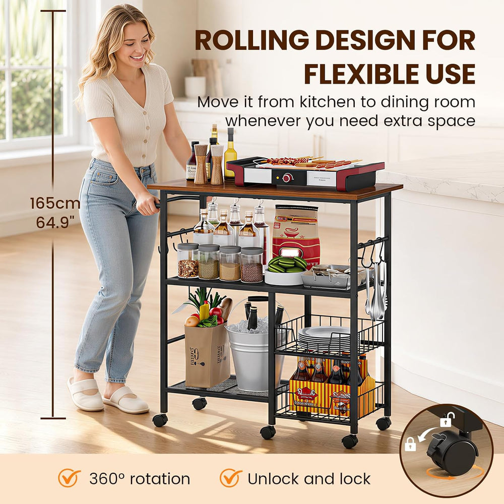 Snughome Rolling Kitchen Island with Storage, Microwave Stand Cart