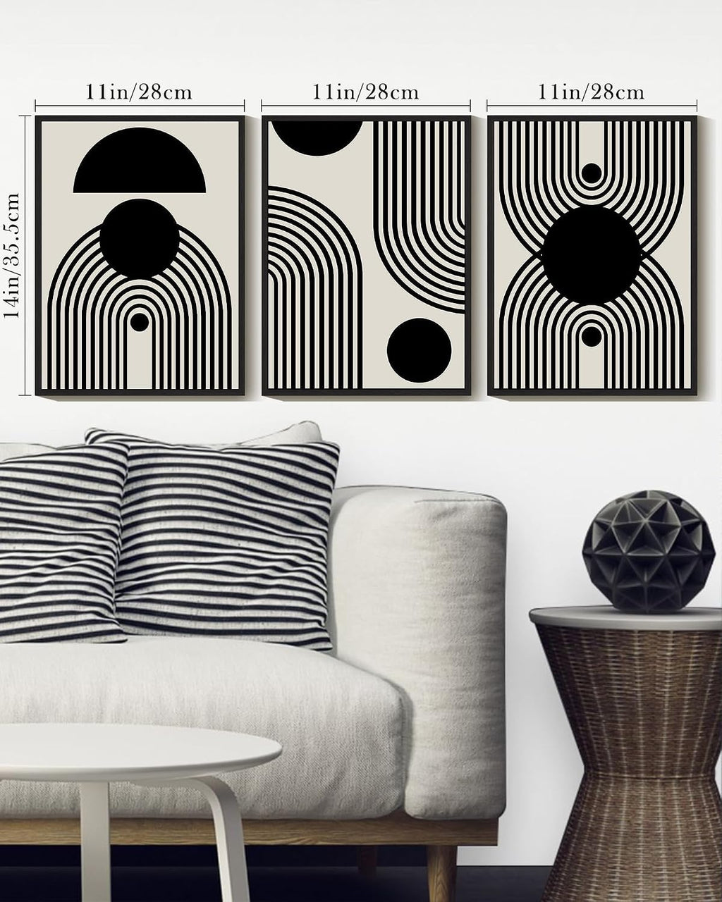 Drsoum Black and White Abstract Framed Wall Art Decor Duotone Minimal Dark Brush Stroke Prints Shapes Illustrations Modern Art Decorative Ready To Hang - 11x14in Black Framed