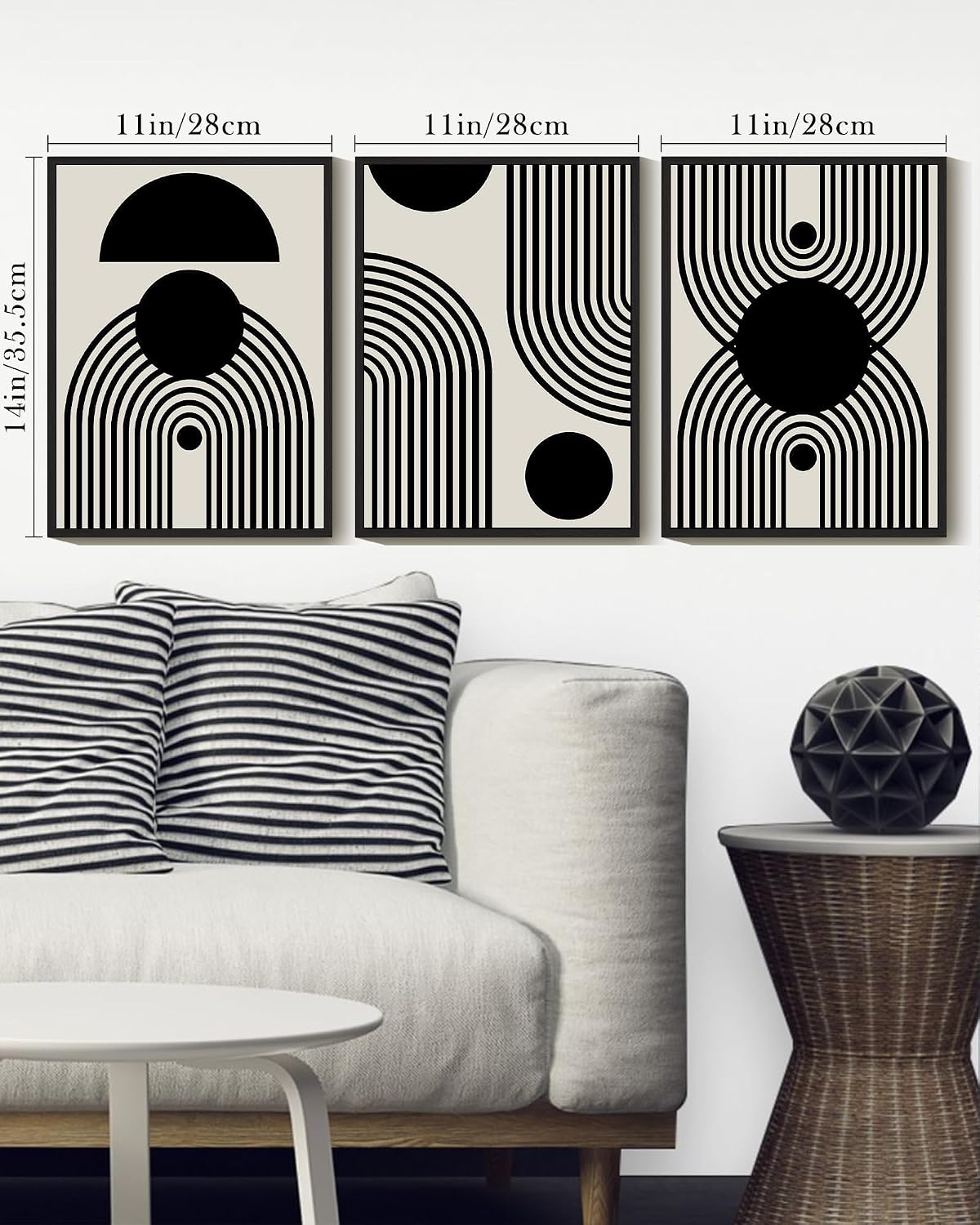 Drsoum Black and White Abstract Framed Wall Art Decor Duotone Minimal Dark Brush Stroke Prints Shapes Illustrations Modern Art Decorative Ready To Hang - 11x14in Black Framed