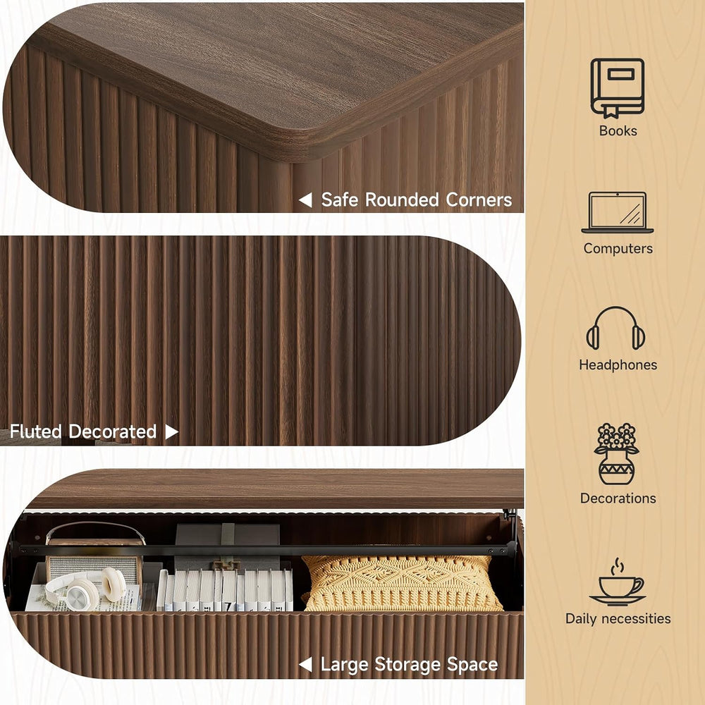 ONBRILL Fluted Lift Top Coffee Table, Mid-Century Modern Coffee Table