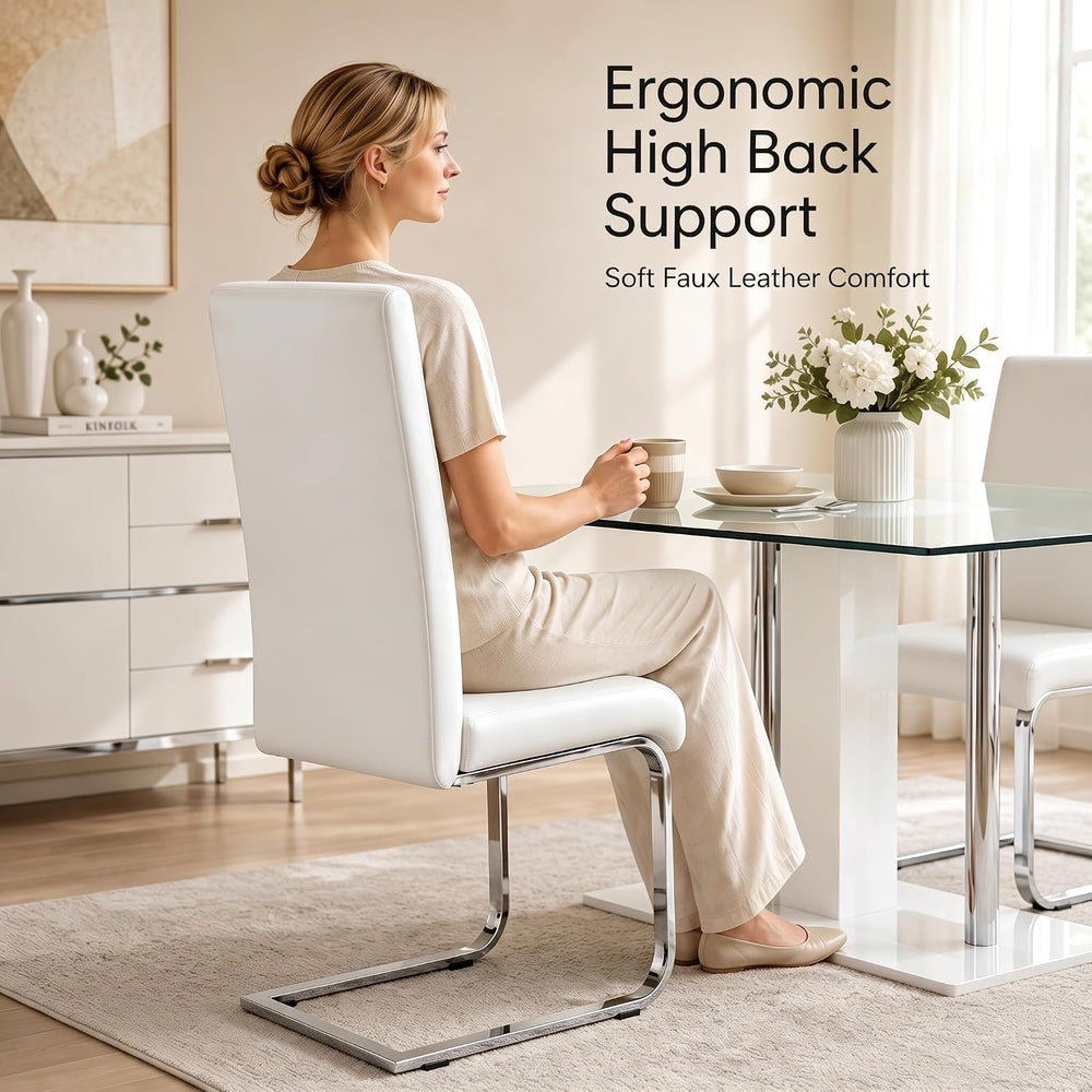 Yaheetech Dining Chairs Set of 2 High Back Modern Kitchen Chairs White