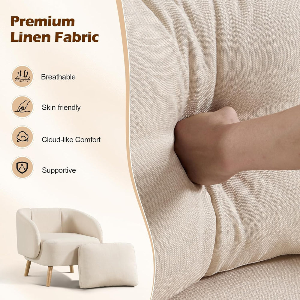 ANJ Premium Linen Accent Chair with Curved Arms, Mid-Century Modern Upholster...