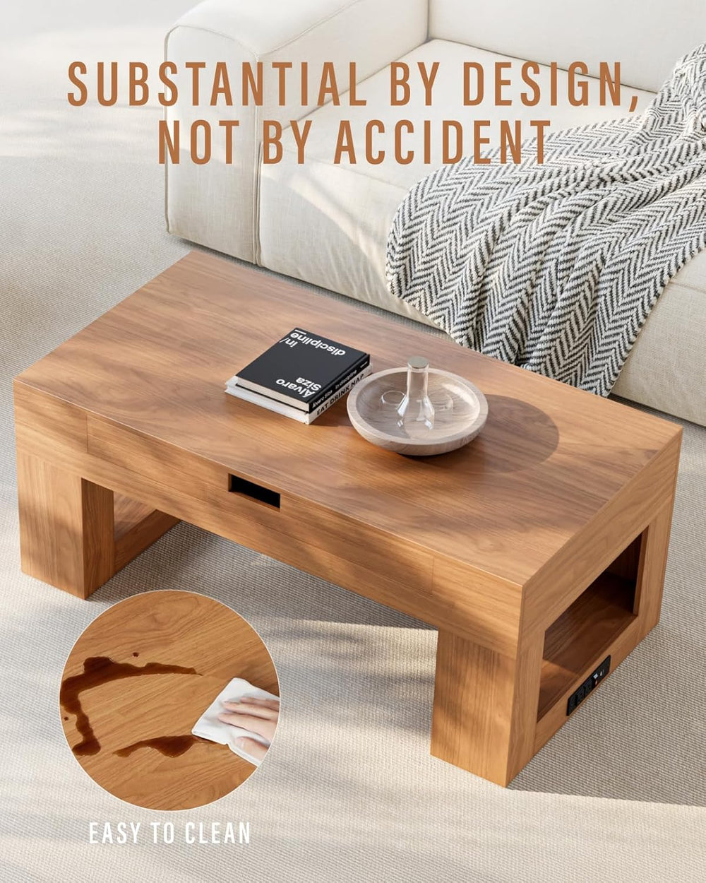 Lift Top Coffee Table with Puzzle Tray, Modern Wood Center Table with Hidden ...