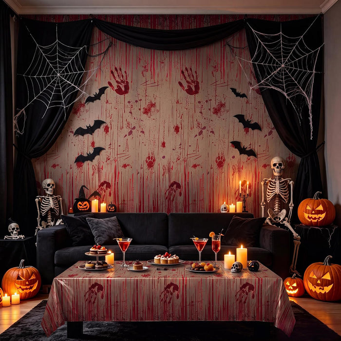 Kochorie 100 Ft x 54 Inch Halloween Bloody Party Tablecloth Roll with Cutter Box Waterproof Plastic Horror Bloody Zombie Table Cover for Halloween Spooky Party Decorations, Gray