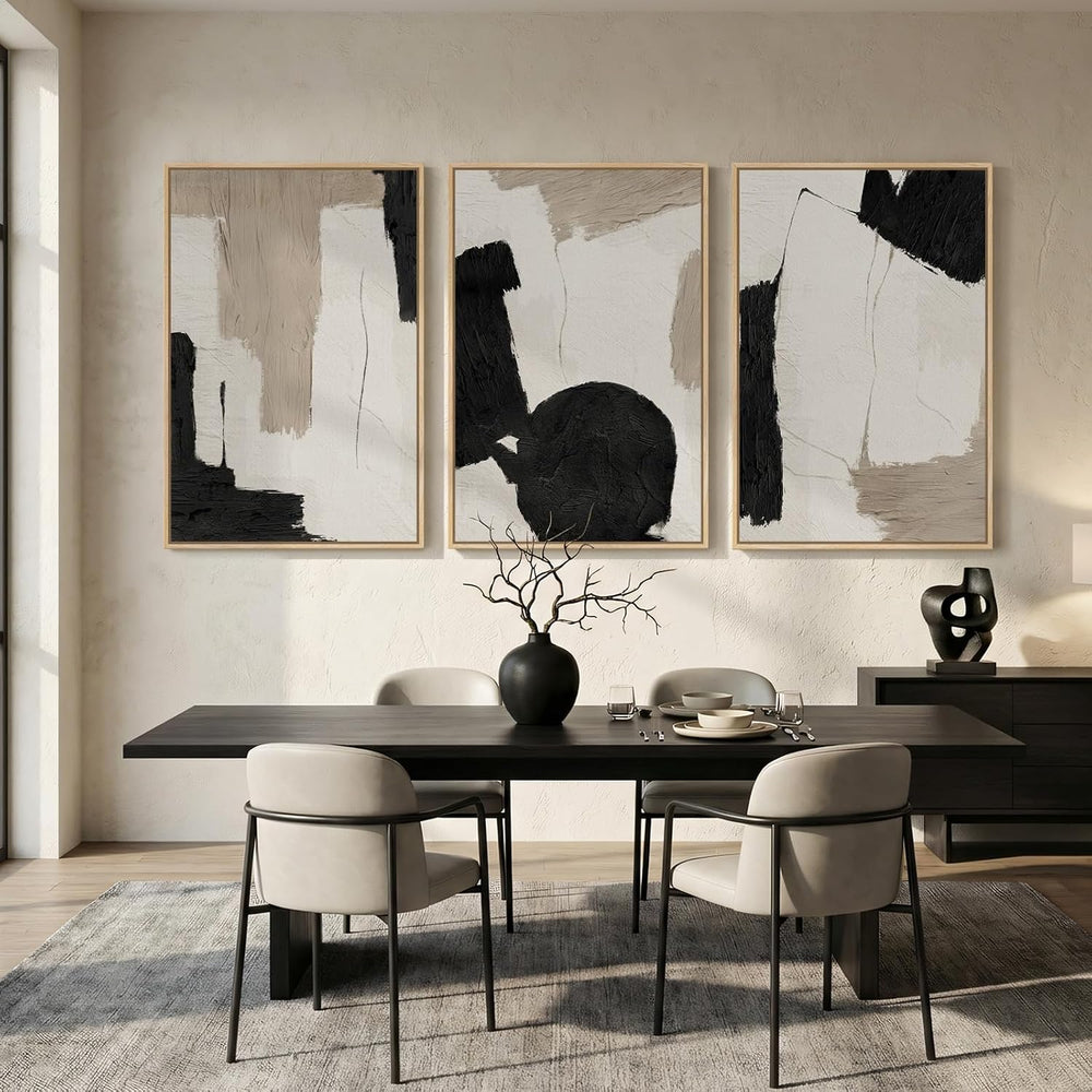 Large Framed Abstract Modern Neutral Wall Art for Living Room, 24x36 Inch