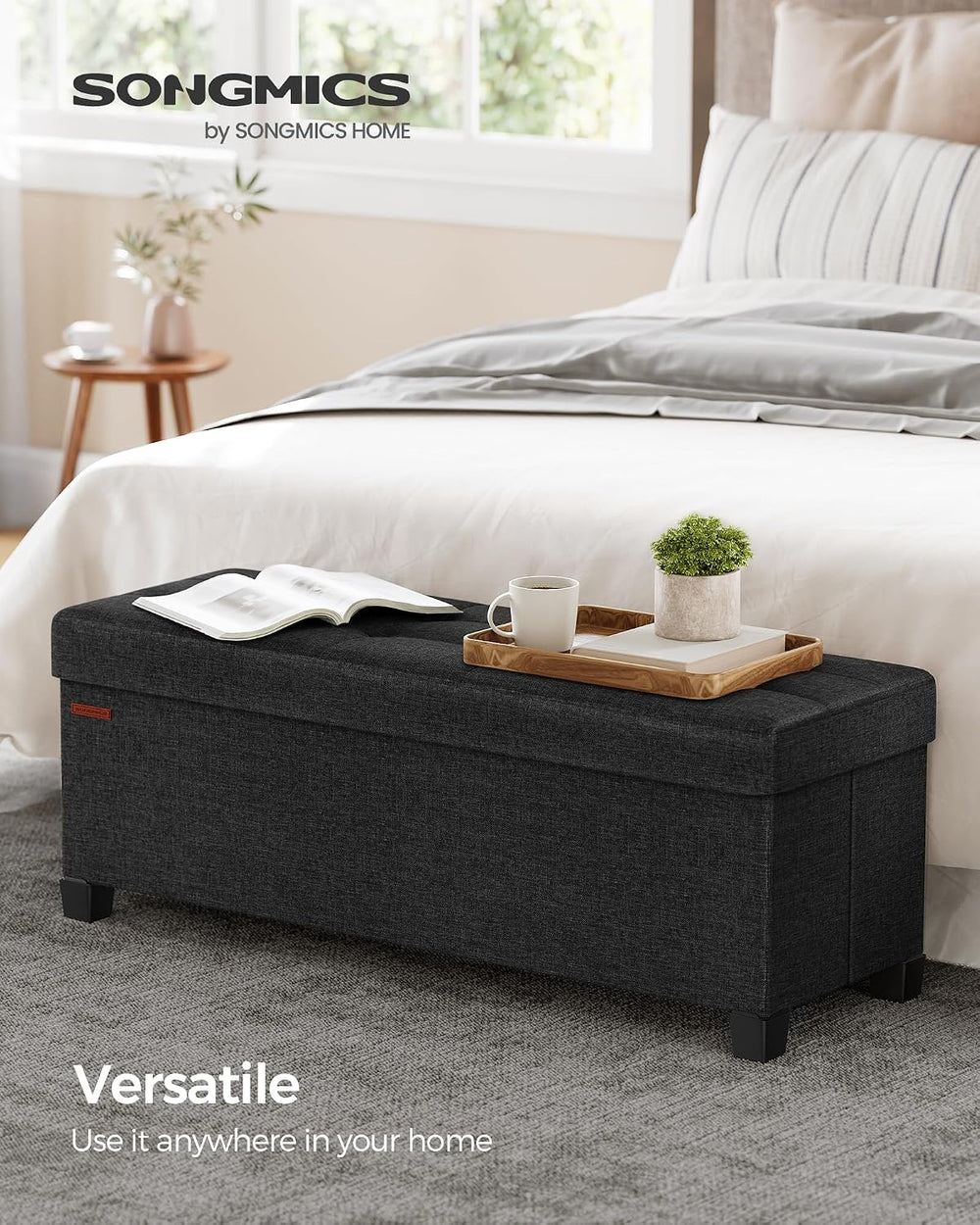 SONGMICS Storage Ottoman Bench, Foldable Foot Rest with Legs