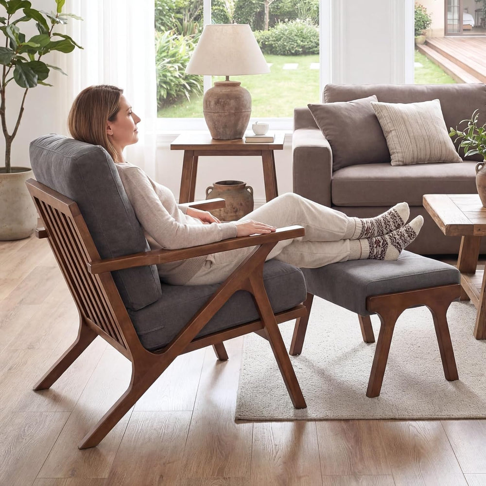chairus Mid-Century Modern Accent Chair with Ottoman, Comfy Upholstered Loung...
