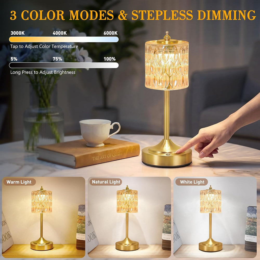Cordless Table Lamp, 5200mAh Rechargeable Amber Glass Touch Lamp