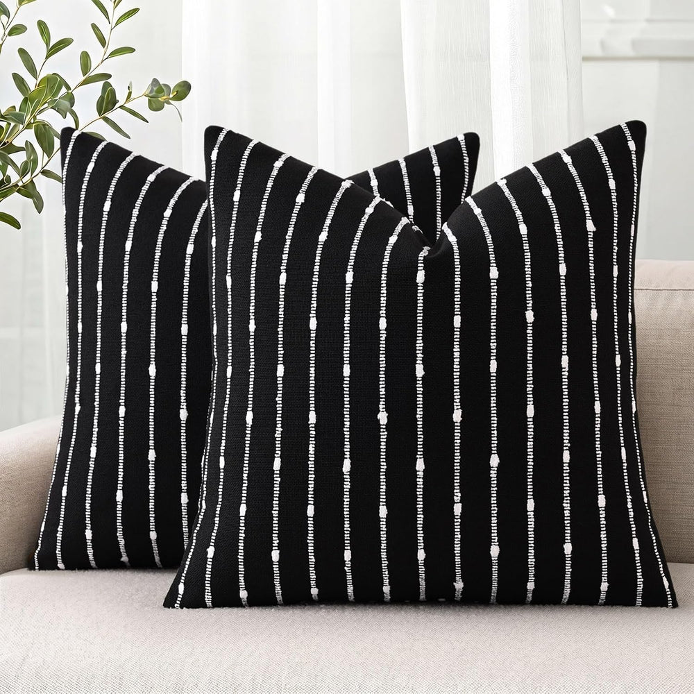 decorUhome Striped Decorative Throw Pillow Covers 22x22 Set of 2, Black