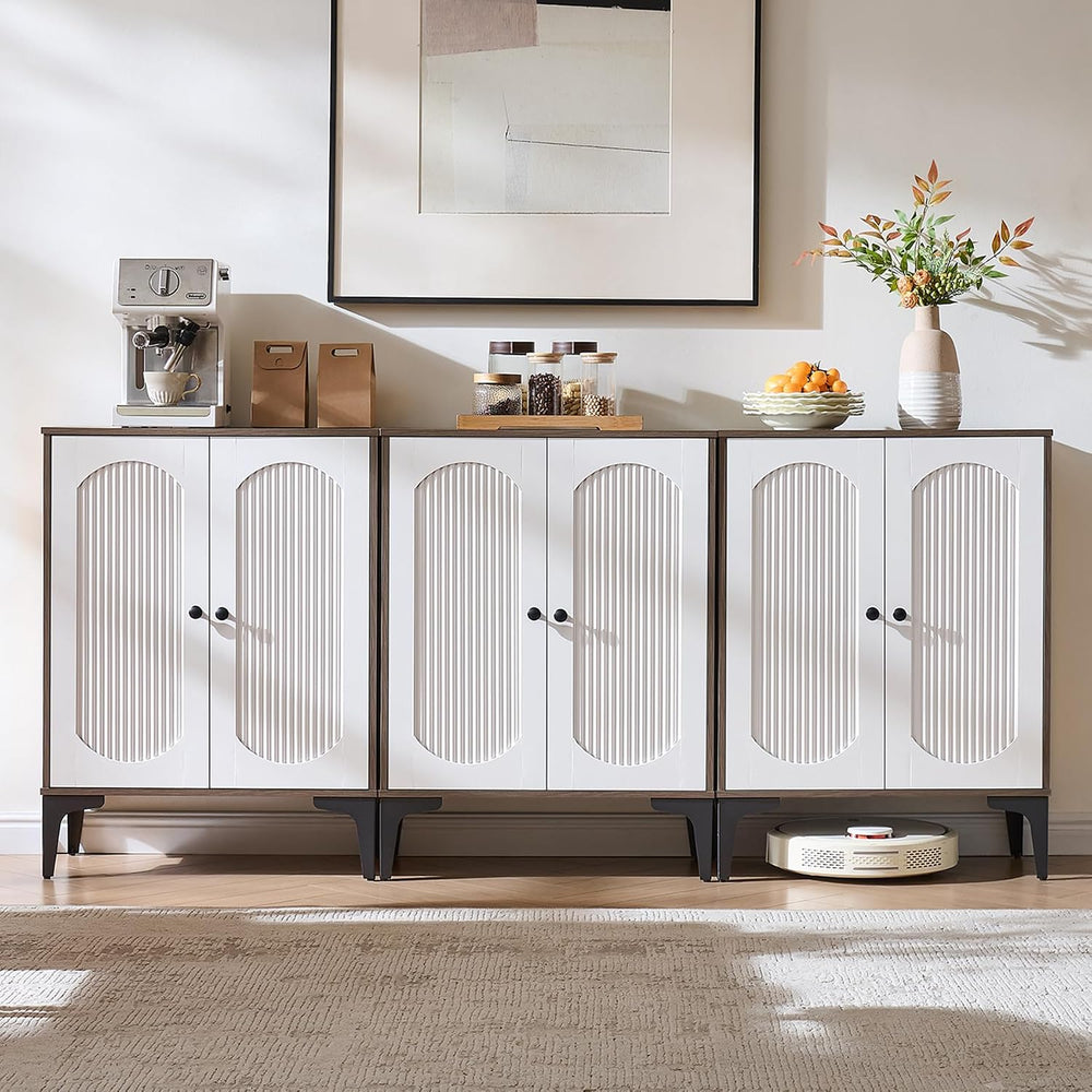 Storage Cabinet with 2 Arched Doors, Walnut/White, 1PCS