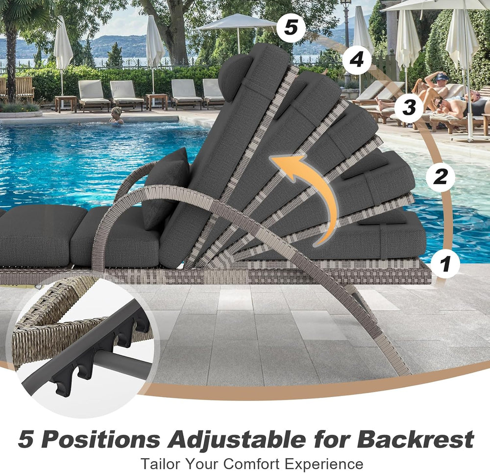MEISSALIVVE Outdoor Lounge Chairs Set of 2, Patio Chaise Loungers with Adjust...