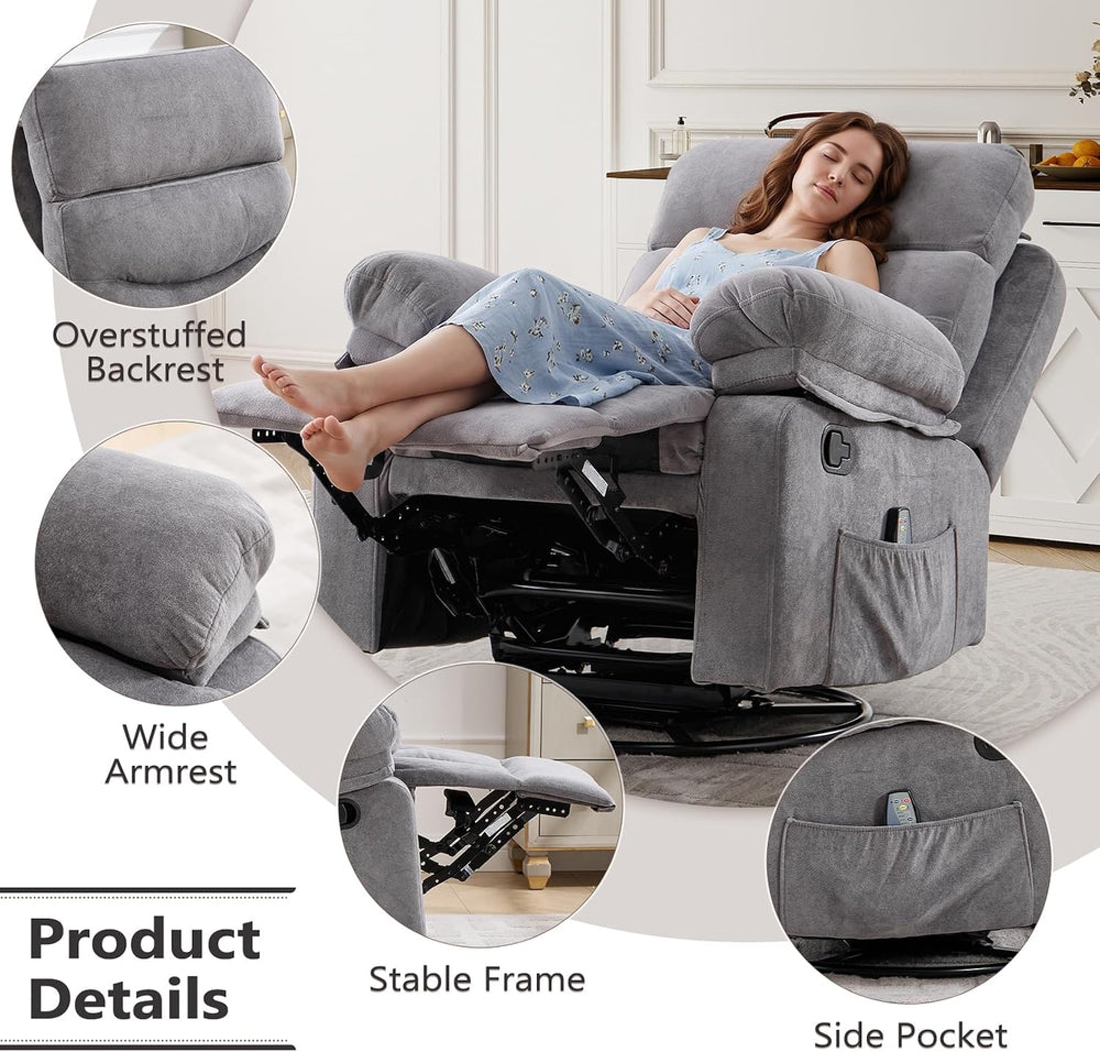ANJ 360° Swivel Rocker Recliner Chair Set of 2 with Massage &Heating, Che...