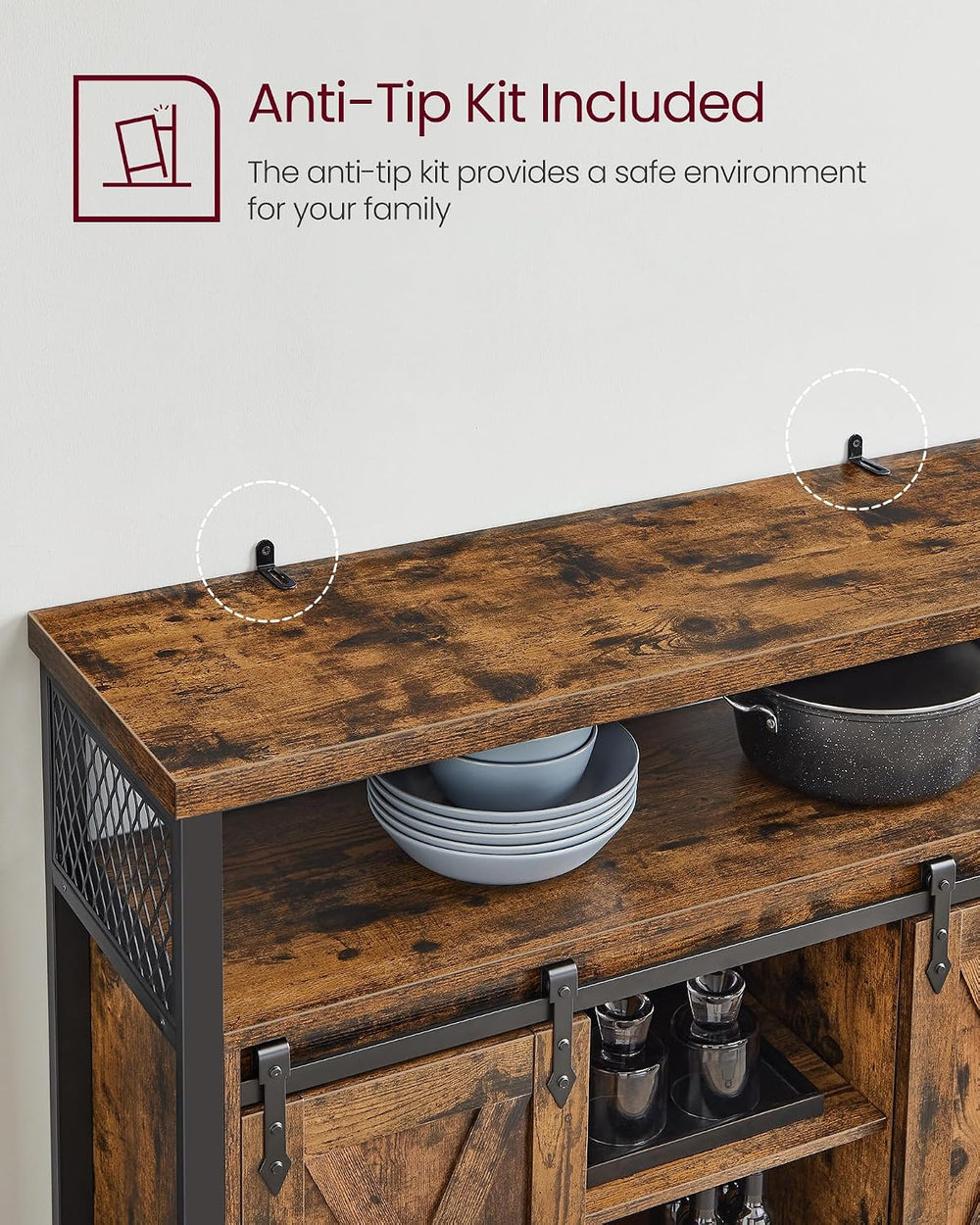 VASAGLE Buffet Cabinet, Coffee Bar with 2 Sliding Barn Doors