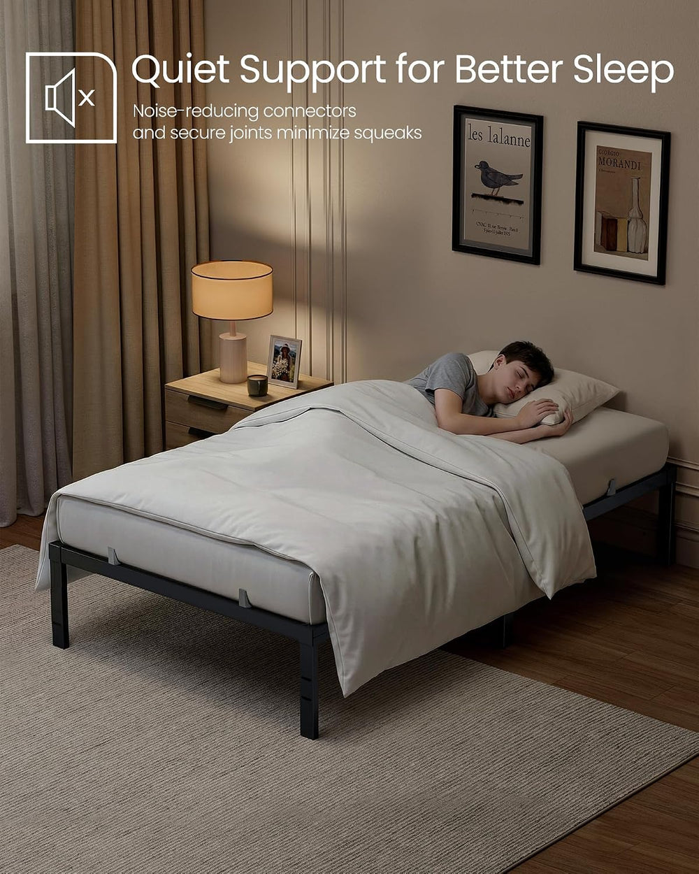 VASAGLE Twin Metal Bed Frame, 14 Inches Tall, 550 lb Weight Capacity