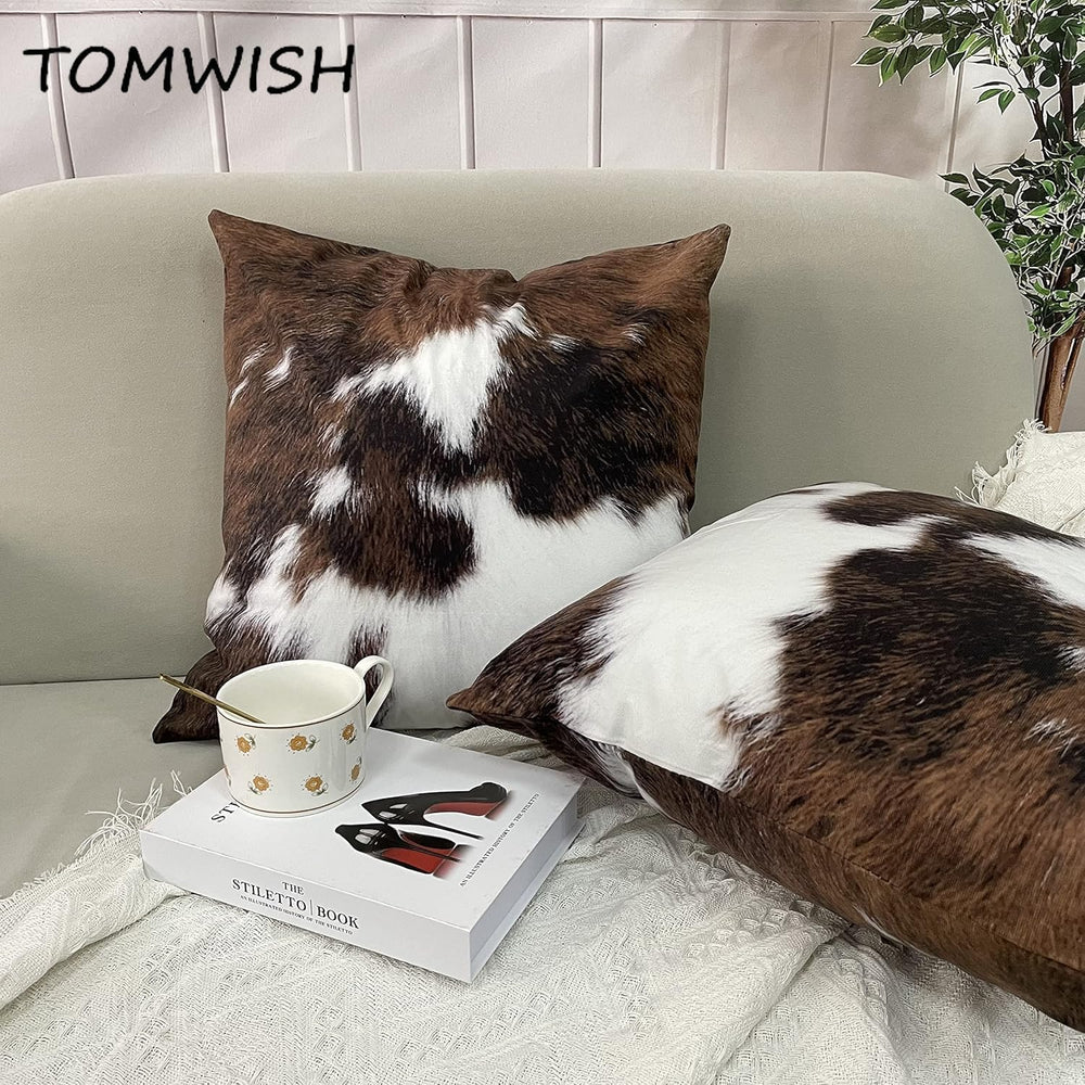 TOMWISH Pack of 2 Christmas Cowhide Printing Western 26x26 Pillow Cover