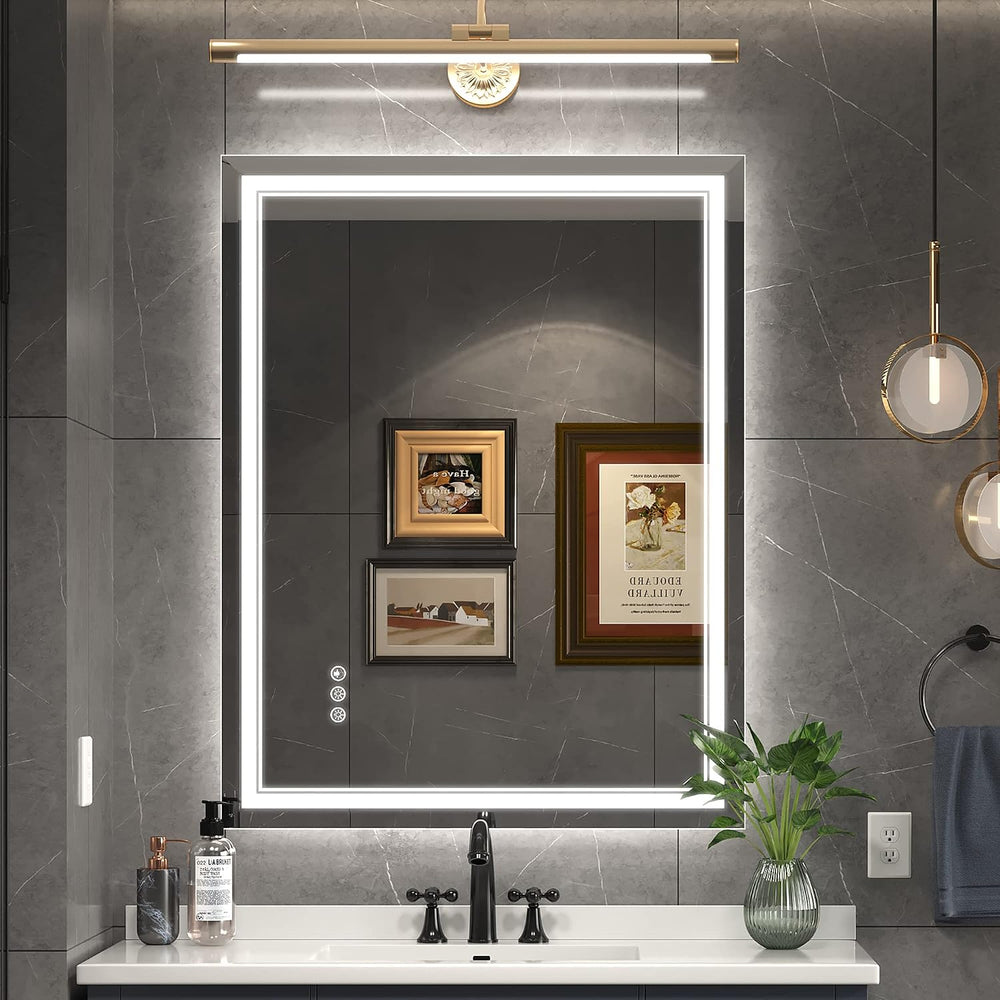 Ratsamee 28x36 LED Bathroom Mirror with Lights, Backlit+Front Lit, Anti-Fog