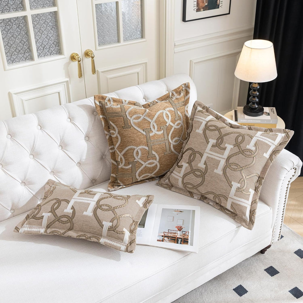 1 Piece Modern Letter H Throw Pillow Cover 20x20 Inch, Light Taupe