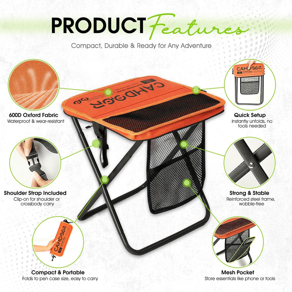 CAMDOOR Portable Collapsible Stool, 16 Inch Folding Stool Supports 400 lbs