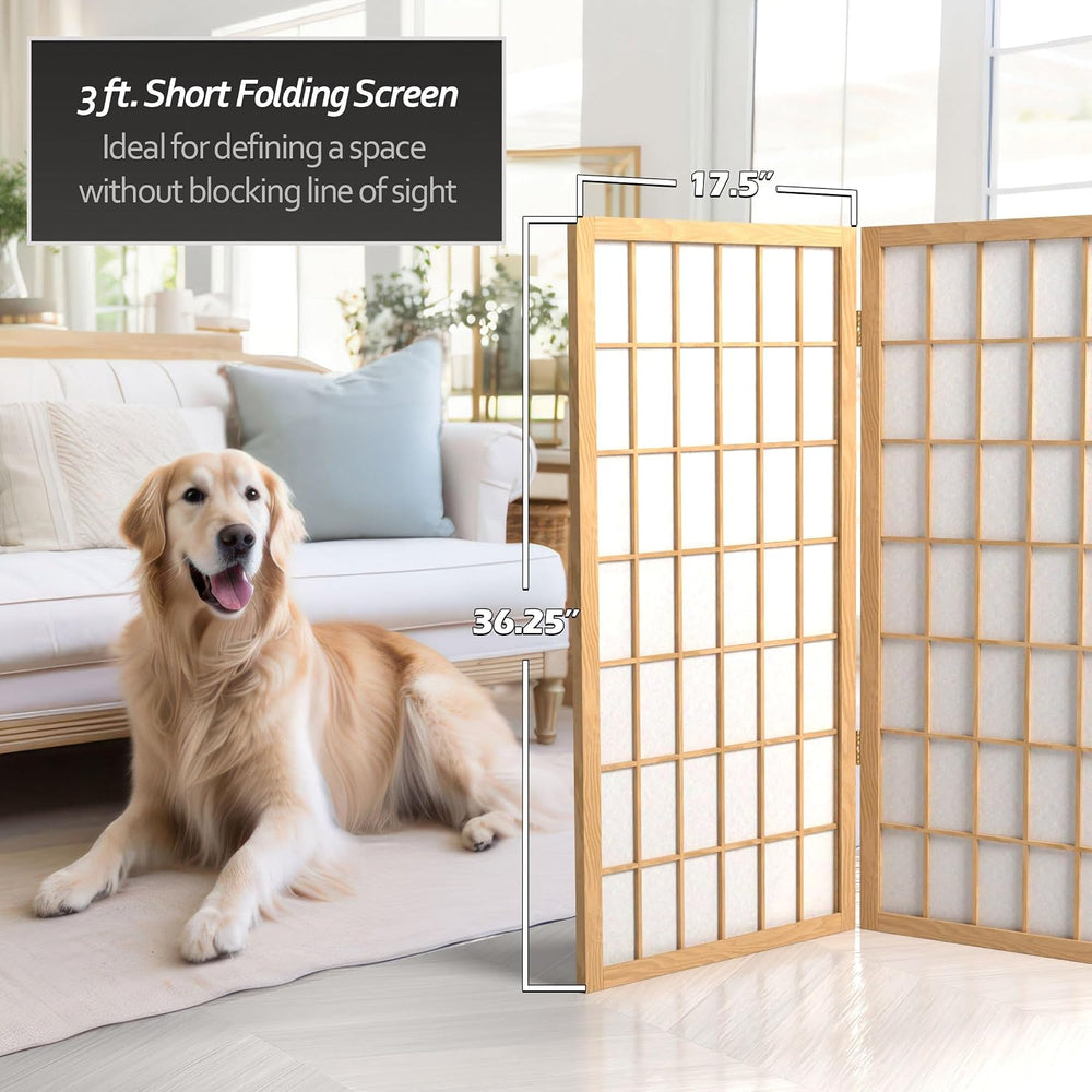 3 ft. Short Window Pane Shoji Screen - Natural - 4 Panels