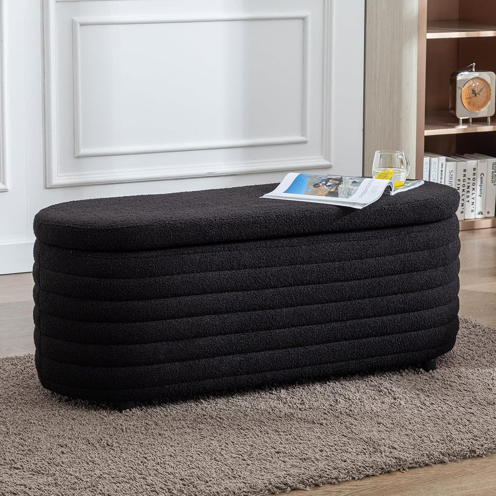45.5" Modern Storage Ottoman Bench, Black Sherpa