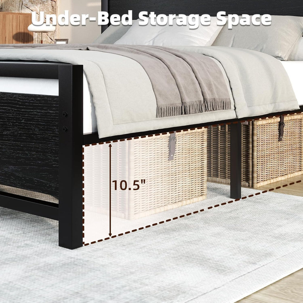 Catrimown Twin Bed Frame with Headboard, Under-Bed Storage, Black
