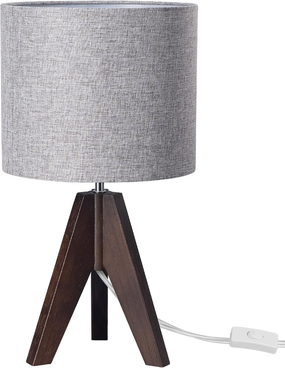 EDISHINE Boho Small Table Lamp, Wood Lamp, Grey Linen Lampshade,14.2 Inch