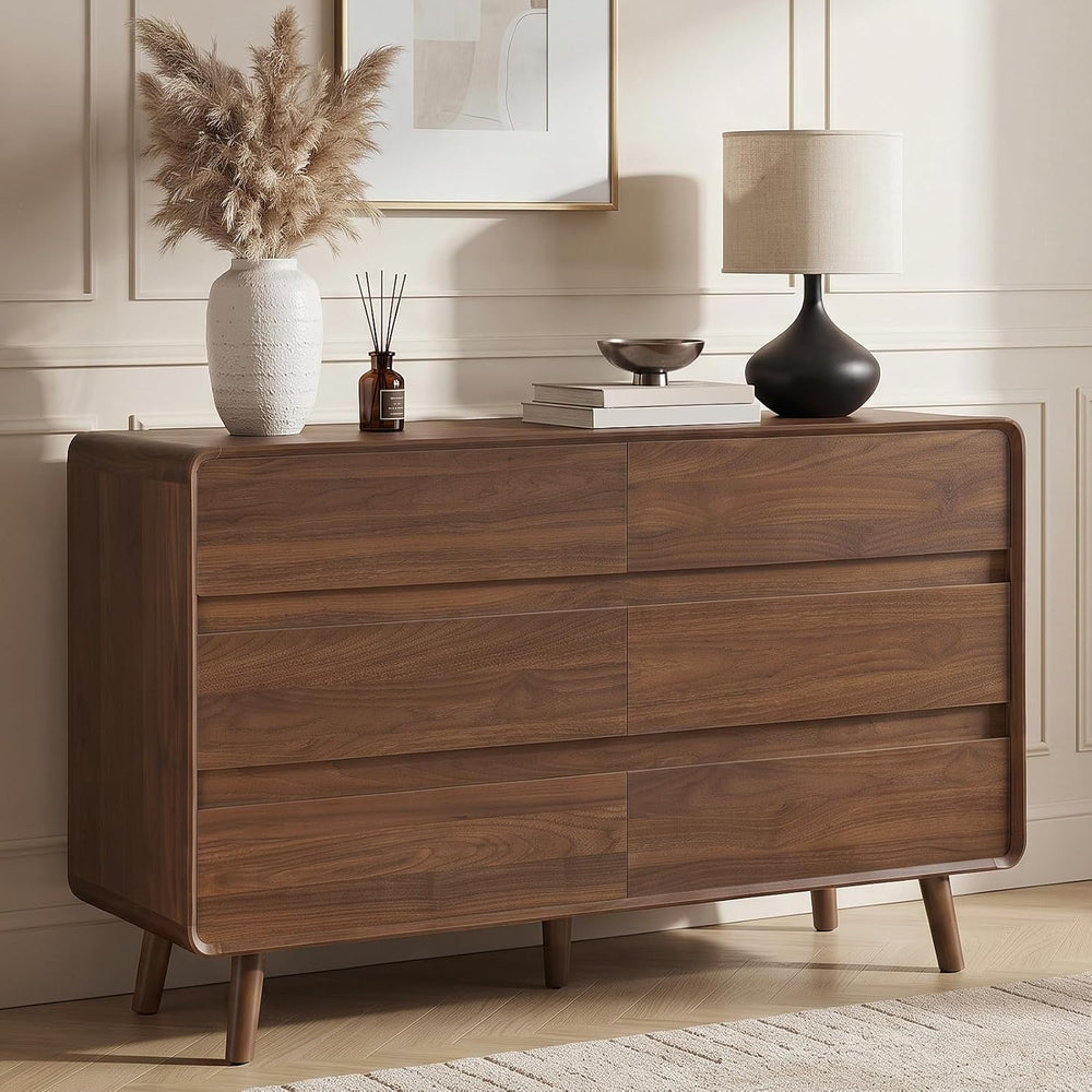 Nasonet 6 Drawer Dresser for Bedroom, 47'' Wide Mid Century Modern Dr...