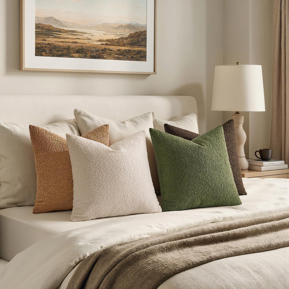 MIULEE Decorative Boucle Throw Pillow Covers 18x18 Green Brown Set of 4