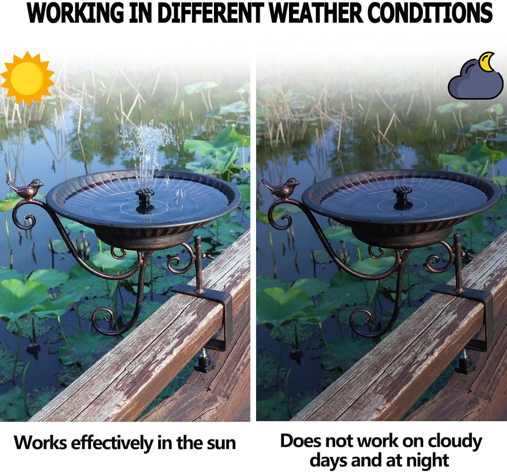 Solar Bird Bath,Deck Bird Bath with Solar Fountain,Deck Mounted Bird Bath