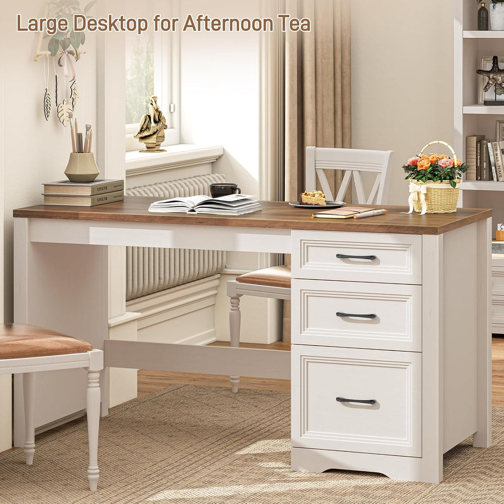 Vabches 55" Wooden Executive Desk with 3 Drawers, Farmhouse Computer Des...