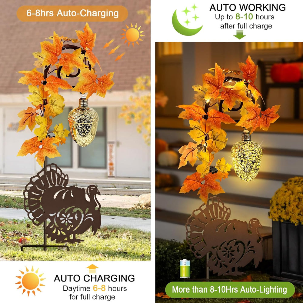 Thanksgiving Solar Lights Outdoor Pathway,Turkey & Acorn Fall Garden Stakes