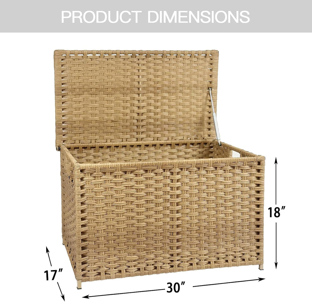 Wicker Storage Trunk, Large Storage Basket with Lid,Rural Natural