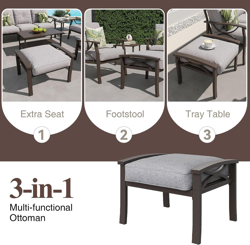 RoyalCraft Durable Iron Patio Footstool with Cushions ?Stable, Weather-Resist...
