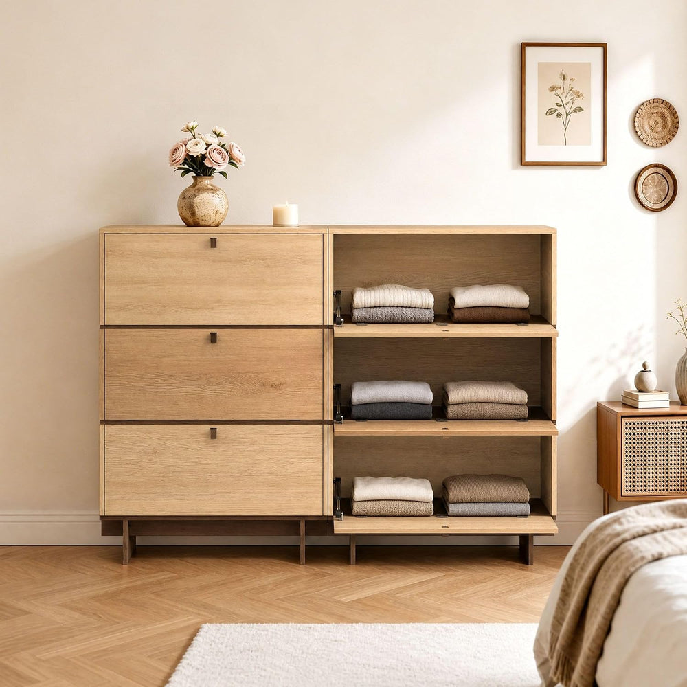 Sebastack 3 Drawer Dresser,23.6"W Stackable Storage Cabinet in Oak Duet