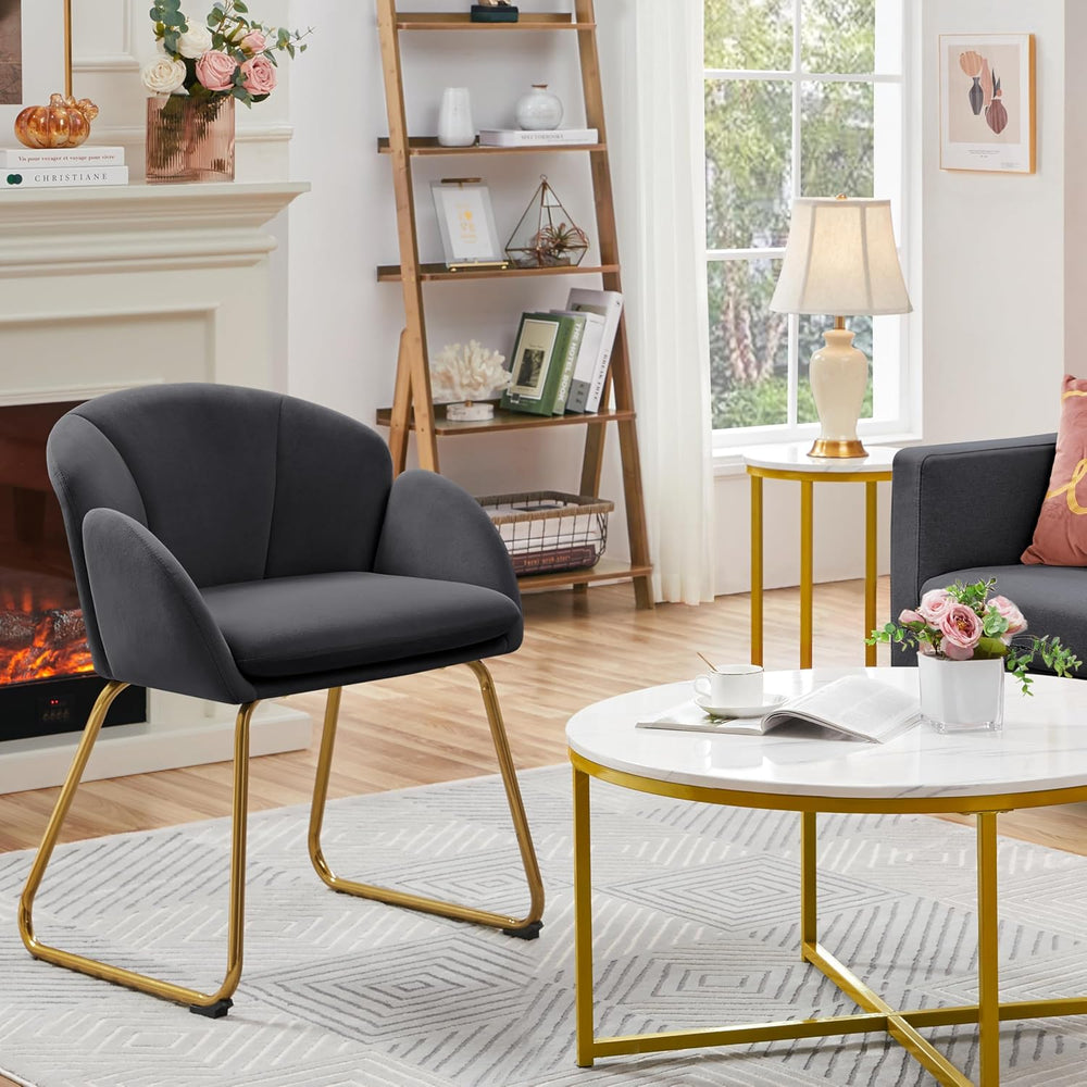 Yaheetech Flower Shape Vanity Chair with Petal Armrests, Dark Gray