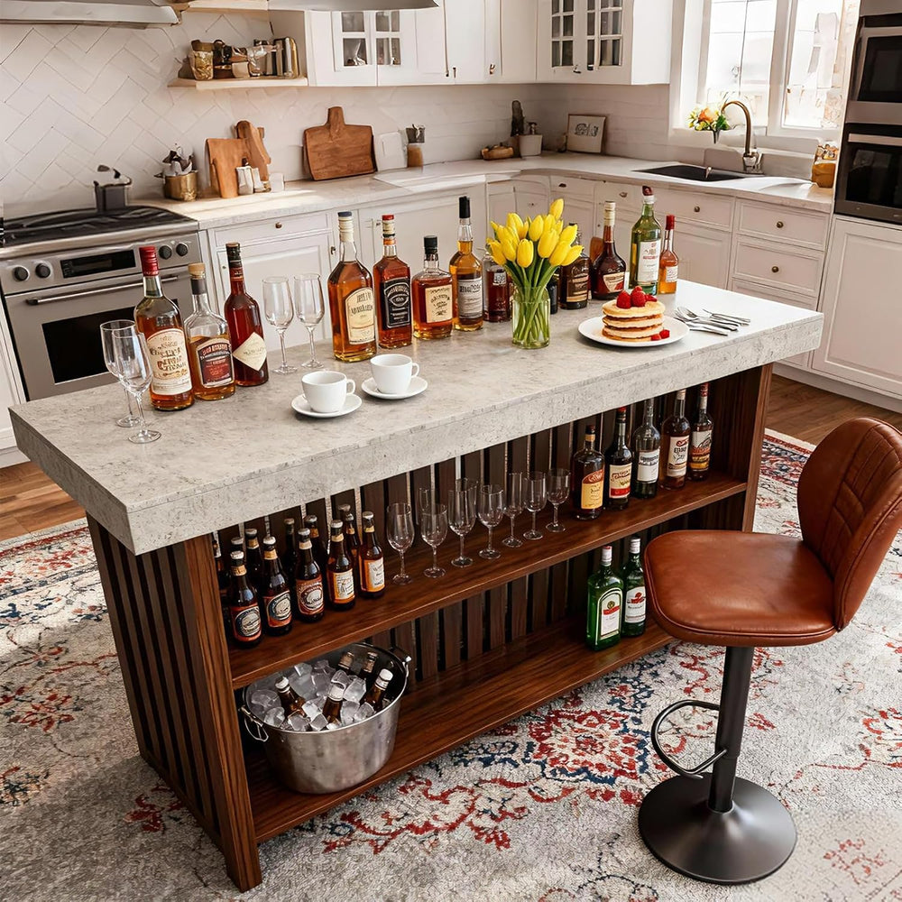 GarveeHome 63" Home Bar Table, 2-Tier Storage Shelf Mini Bar Unit, Kitch...