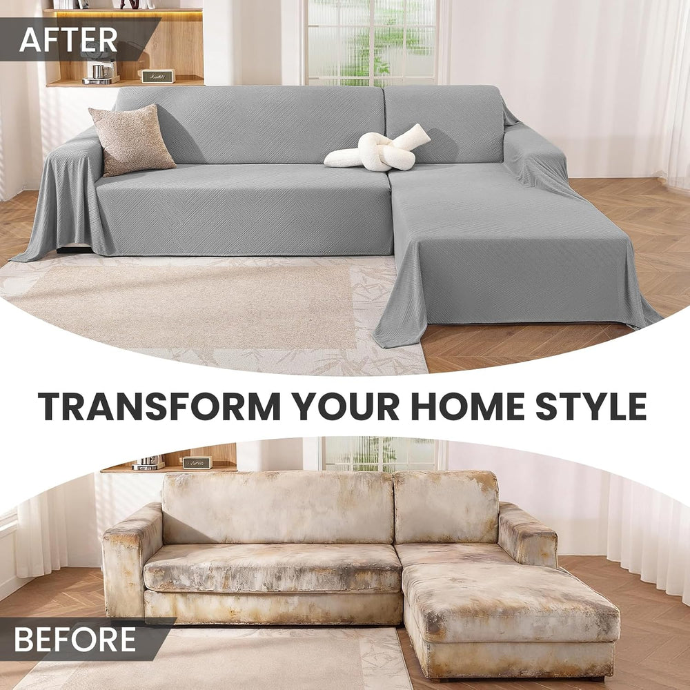 L Shaped Sectional Couch Cover 2 Piece, XX-Large, Light Grey